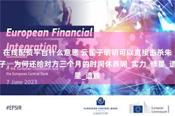 在线配资平台什么意思 云雀子明明可以直接击杀朱雀子，为何还给对方三个月的时间休养呢_实力_修星_遗族